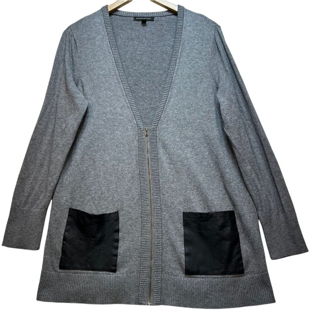 Banana Republic Women's Zip Up Cardigan Sweater Knit Long Sleeve Size L Gray